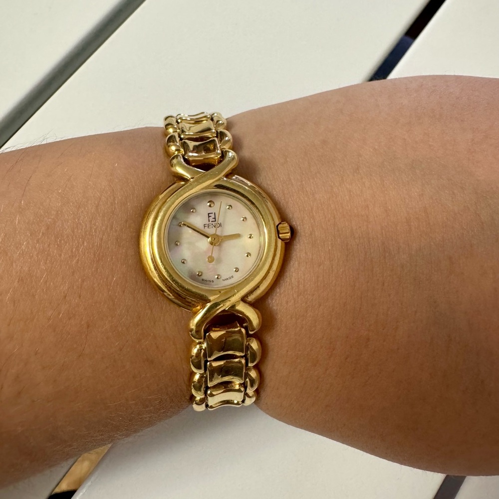 Vintage Fendi Mother of Pearl Watch in Yellow Gold